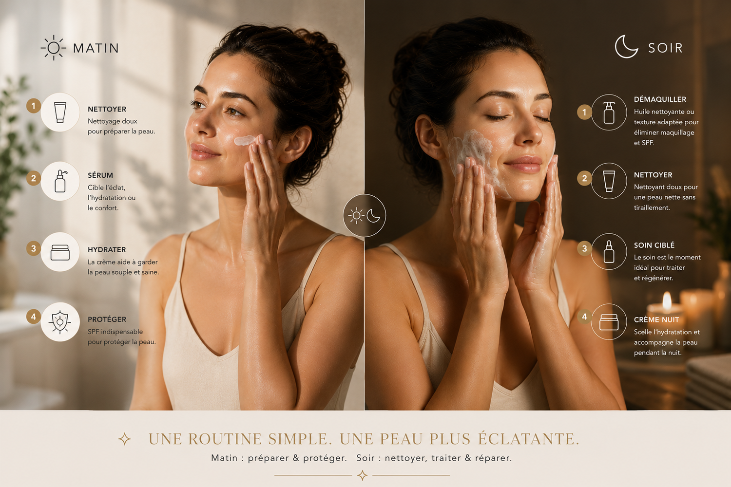 Routine visage matin et soir : ordre des soins et erreurs à éviter
