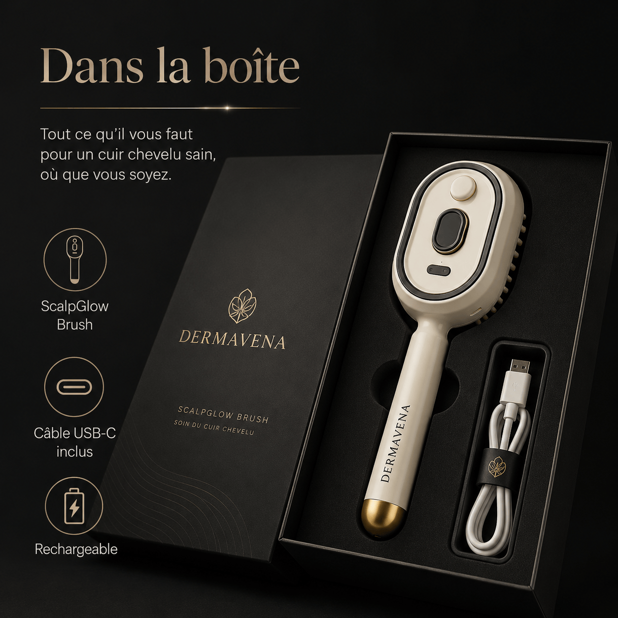 Dermavena Beauty Device ScalpGlow Brush — Brosse Massage Cuir Chevelu & Diffusion Sérum | Dermavena