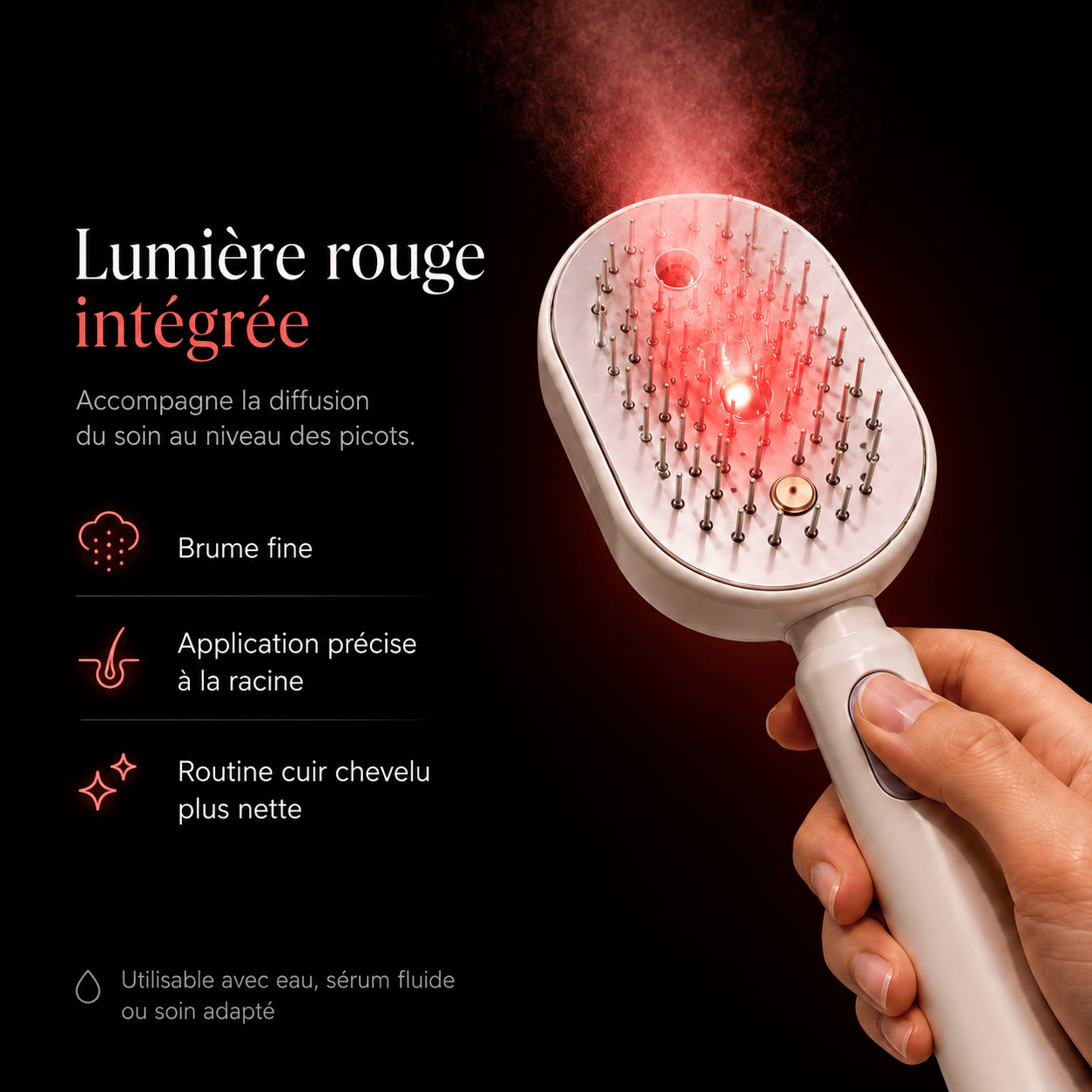 Dermavena Beauty Device ScalpGlow Brush — Brosse brumisante avec lumière rouge intégrée | Dermavena
