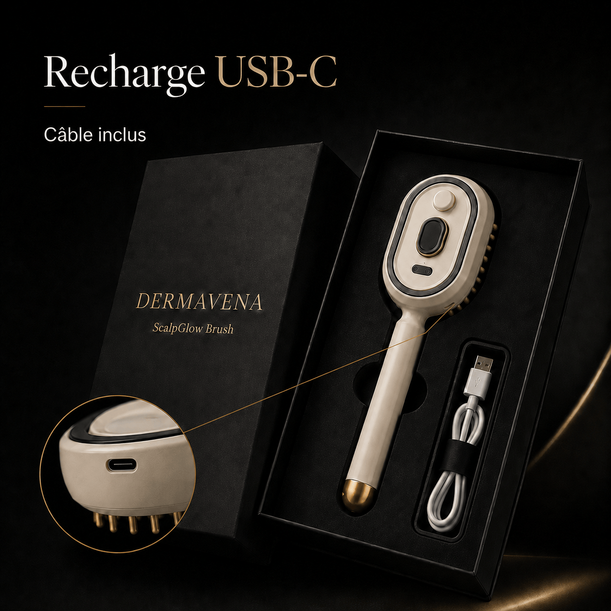 Dermavena Beauty Device ScalpGlow Brush — Brosse brumisante avec lumière rouge intégrée | Dermavena