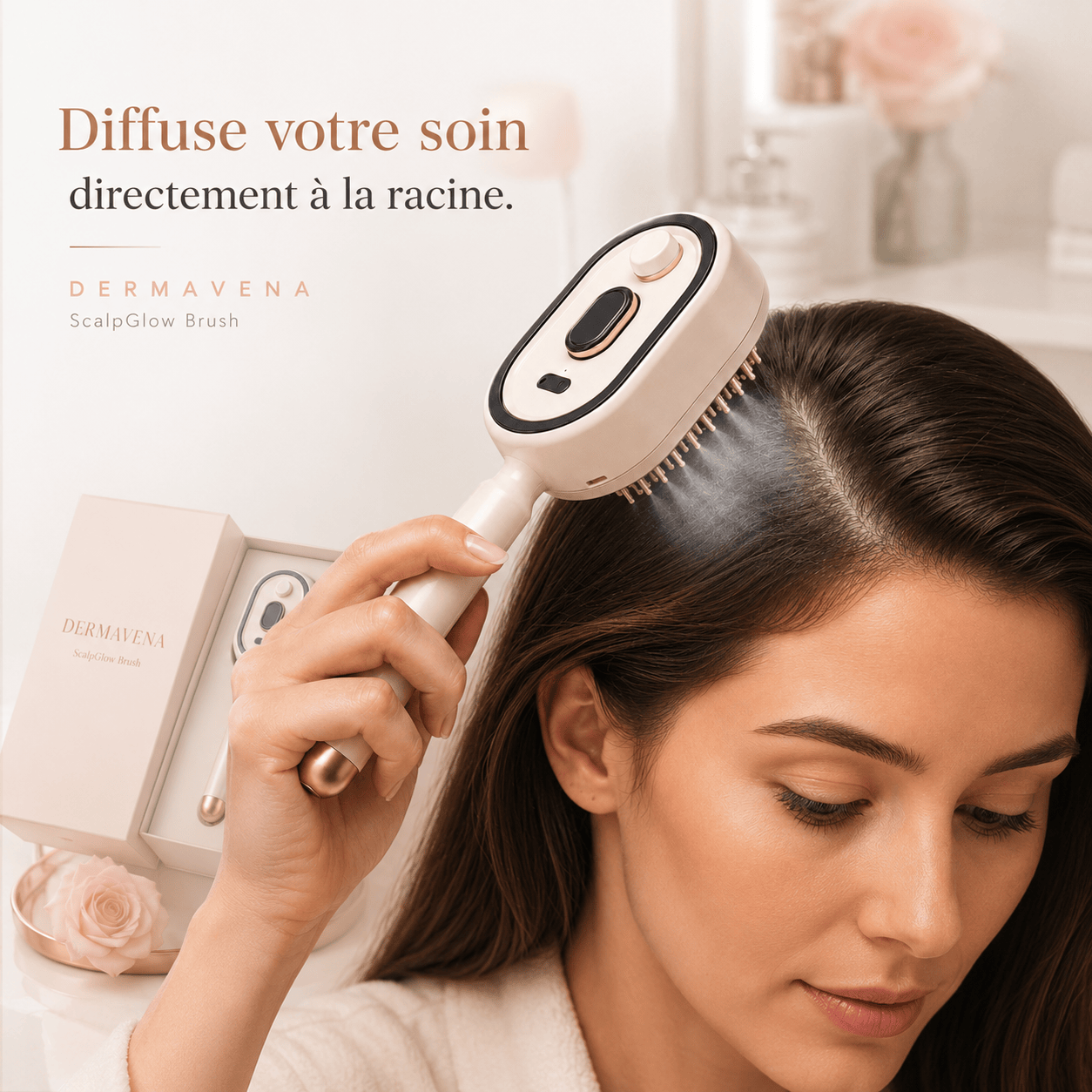 Dermavena Beauty Device ScalpGlow Brush — Brosse brumisante avec lumière rouge intégrée | Dermavena