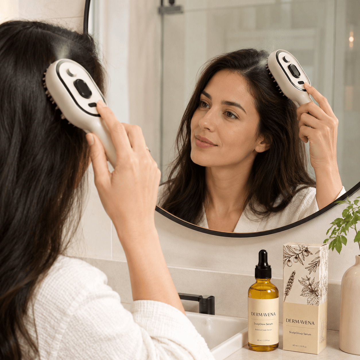 routine cheveux du matin avec brosse cuir chevelu ScalpGlow
