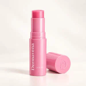 LiftStick Dermavena rose ouvert avec son capuchon sur fond ivoire uni